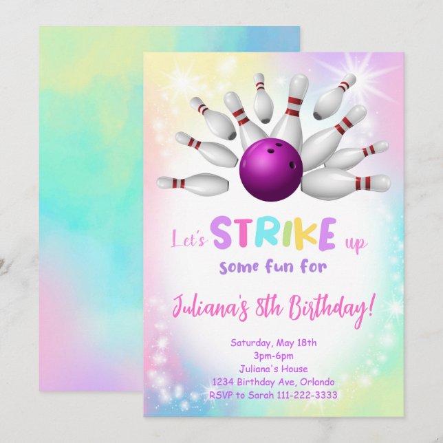 Colourful Bowling Birthday Invitation (Front/Back)