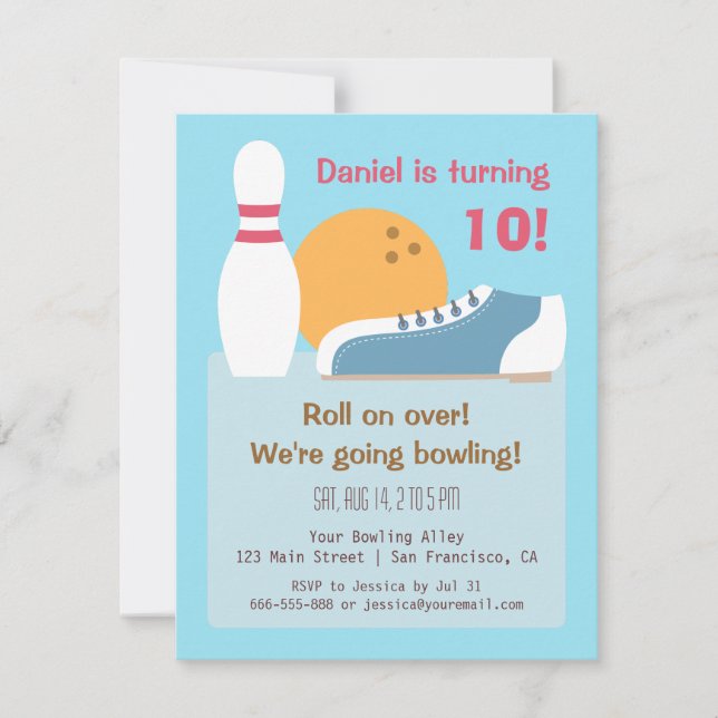 Colourful Bowling Birthday Party Invitations (Front)
