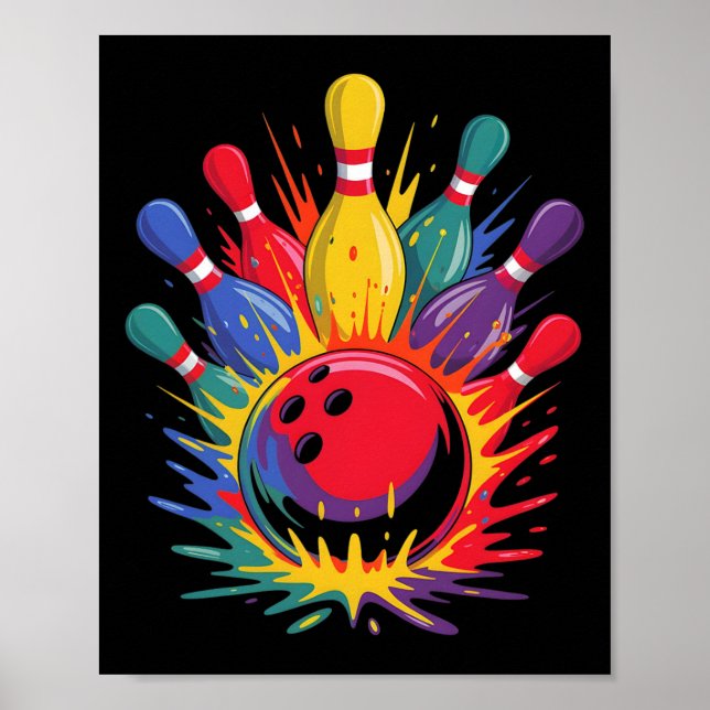 Colourful Bowling Game Day Bowler Cute Colorsplash Poster (Front)