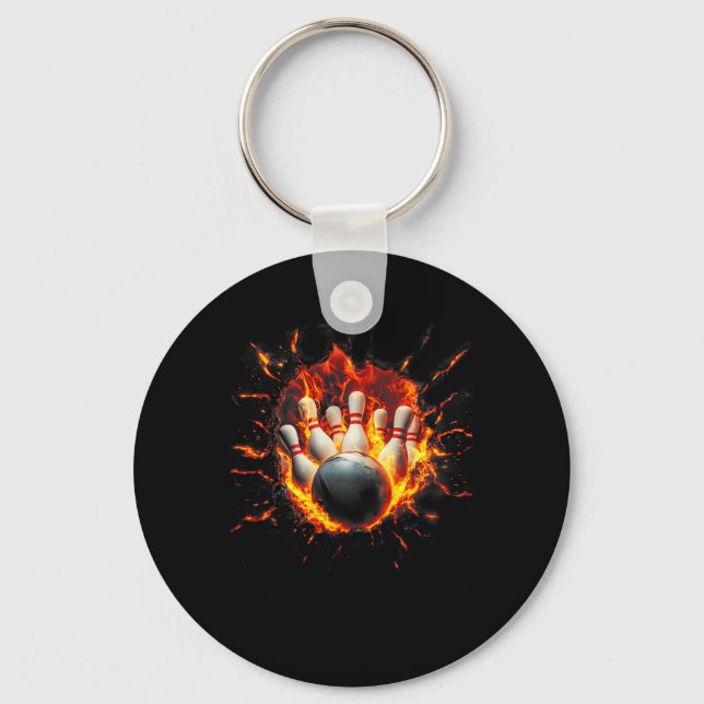 Colourful Bowling Game Day Bowling Flames Ll  Keychain (Front)