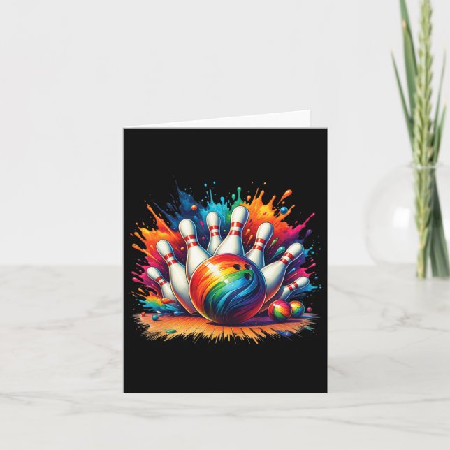 Colourful Bowling Game Day Bowling Lover Cute Vibr Card (Front)