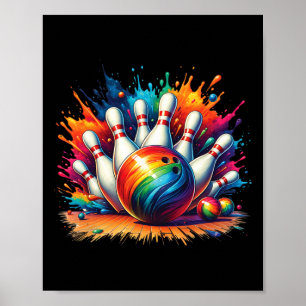 Colourful Bowling Game Day Bowling Lover Cute Vibr Poster