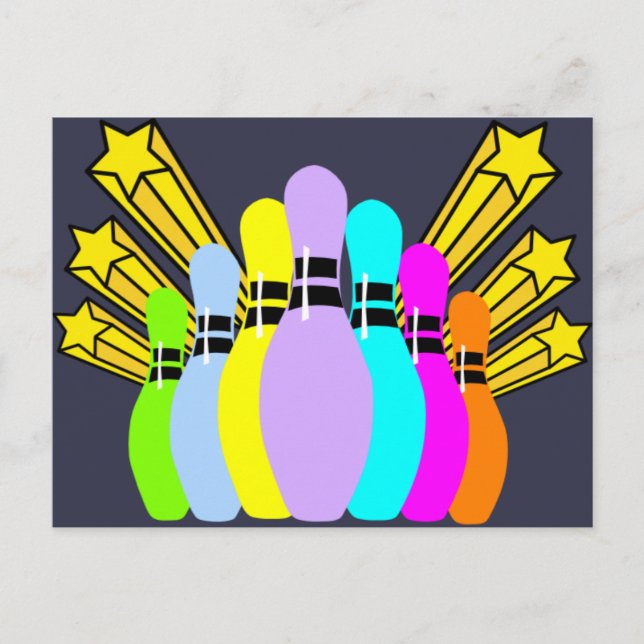 Colourful Bowling Pins Postcard (Front)