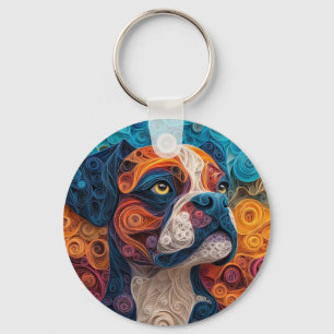 Colourful Boxer Dog Portrait Keychain