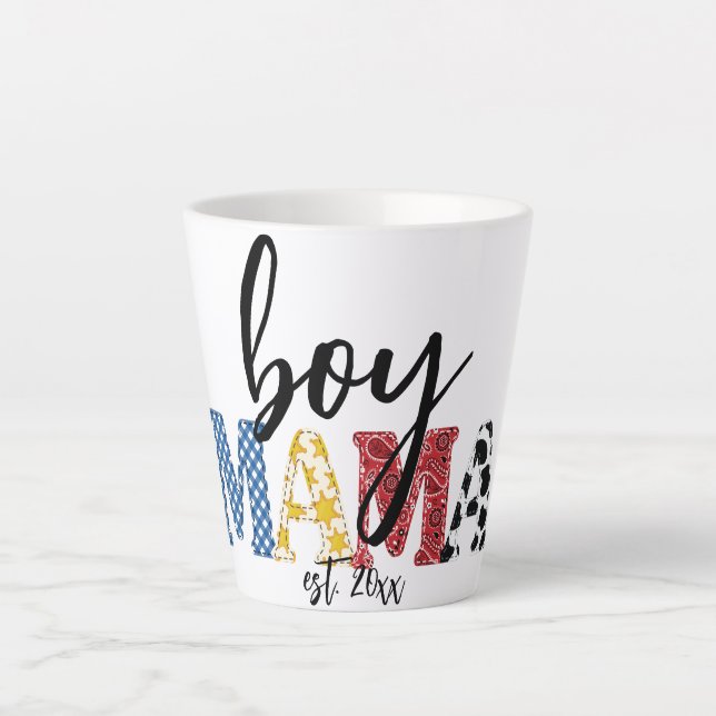 Colourful Boy Mama Est Date Cuntry Rodeo Mom Latte Mug (Front)