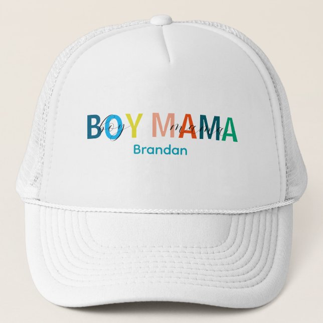 Colourful Boy Mama Scripted Trucker Hat (Front)