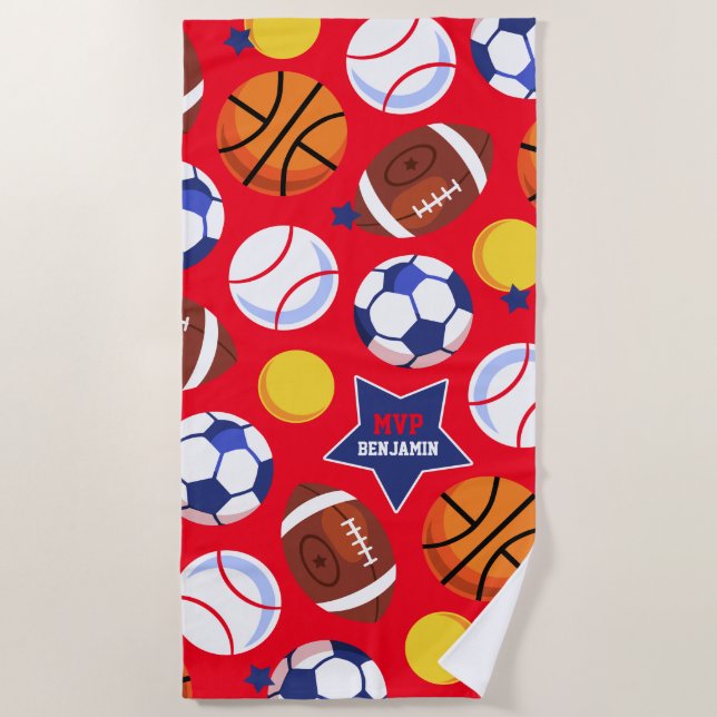 Colourful Boys Personalized Multi Sport Beach Towe Beach Towel (Front)