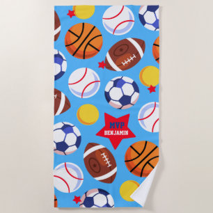 Colourful Boys Personalized Multi Sport Beach Towel