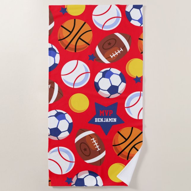 Colourful Boys Personalized Multi Sport Beach Towel (Front)