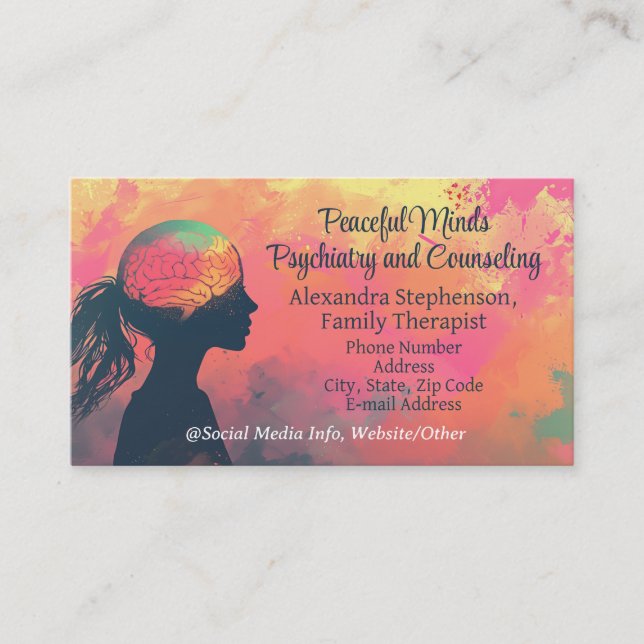 Colourful Brain Counseling Therapy Psychiatry Business Card (Front)