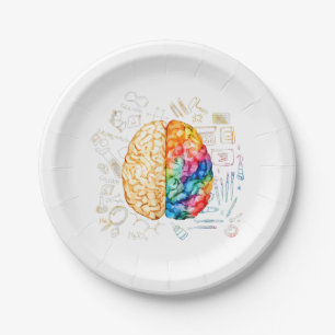 Colourful Brain - Science And Art - Neuroscience N Paper Plate