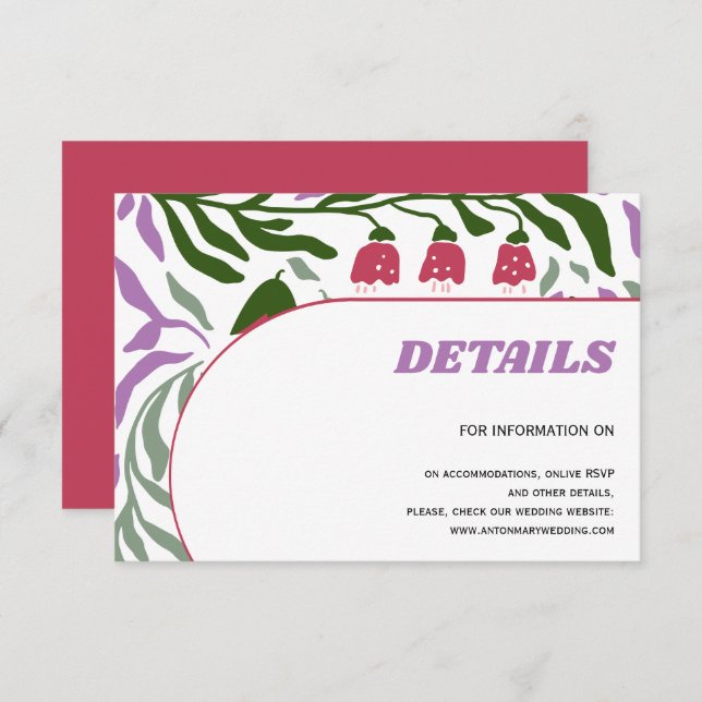 Colourful branches, retro folklore flowes wedding enclosure card (Front/Back)