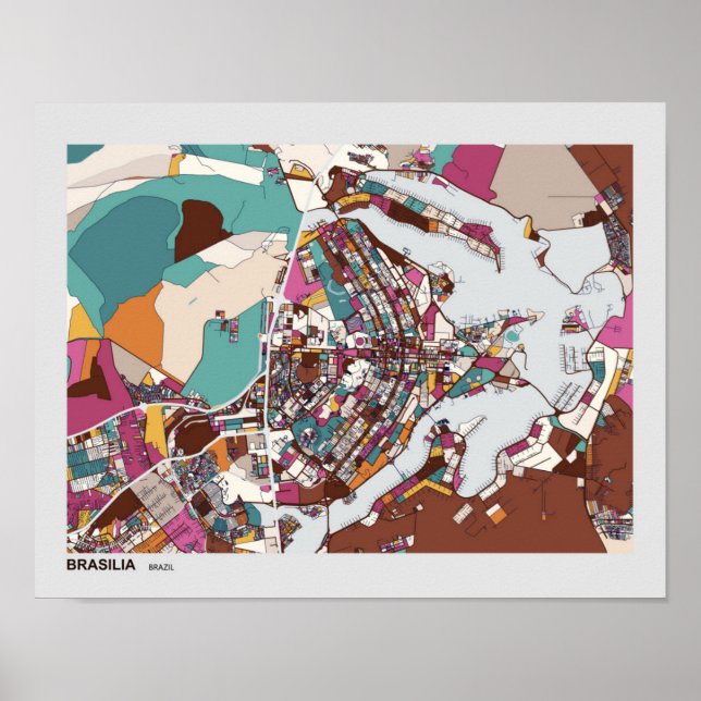 Colourful Brasilia Map Poster (Front)
