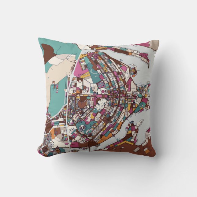 Colourful Brasilia Map Throw Pillow (Front)