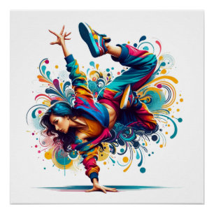 Colourful Breakdance Girl Urban Wall Art