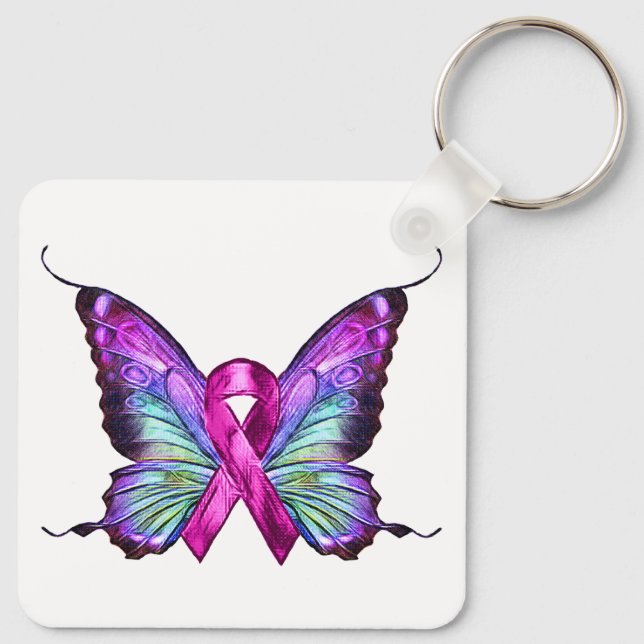 Colourful Breast Cancer Awareness Butterfly Keychain (Back)