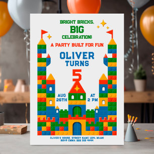 Colourful brick castle birthday party design invitation