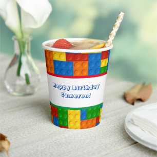 Colourful Bricks Building Blocks Birthday Party Paper Cups