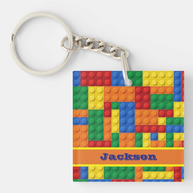 Colourful Bricks Building Blocks Personalized Keychain (Front)