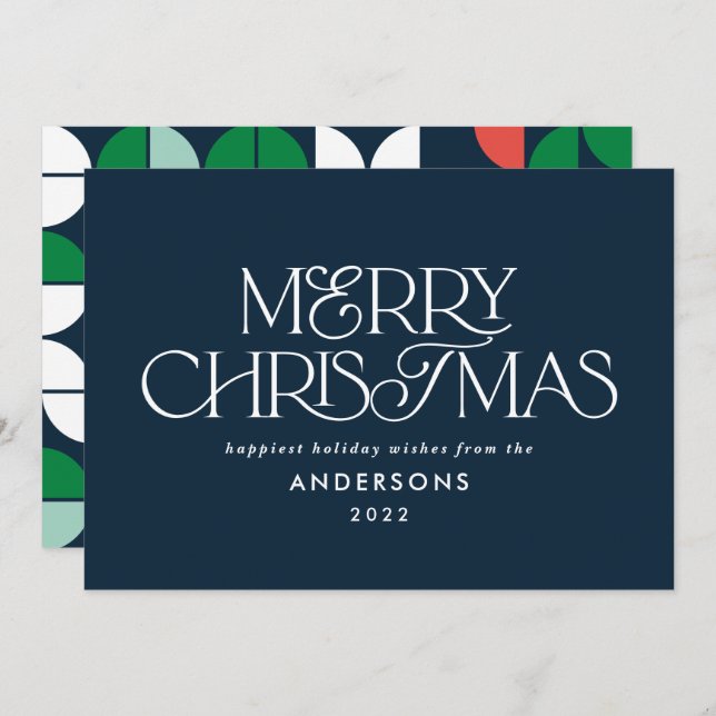 Colourful bright blue Christmas geometric script Holiday Card (Front/Back)