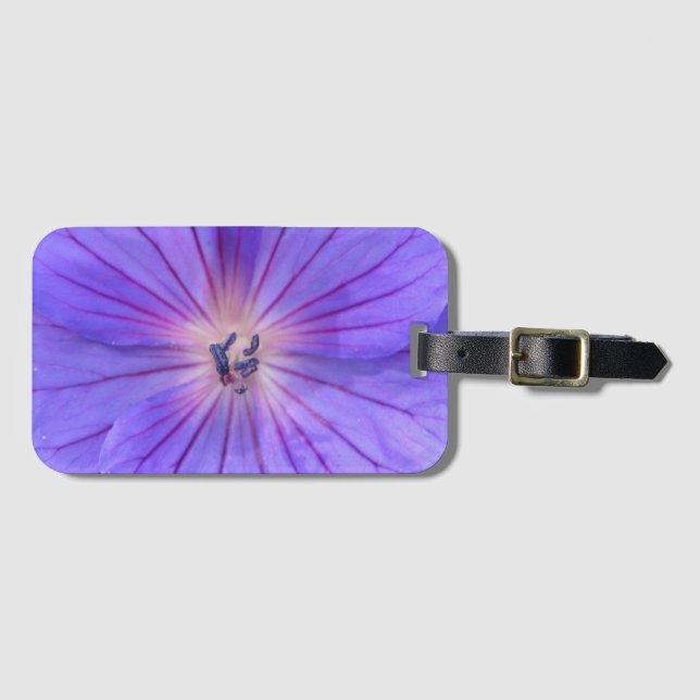 Colourful Bright Blue Geranium Flower Detail Luggage Tag (Front Horizontal)
