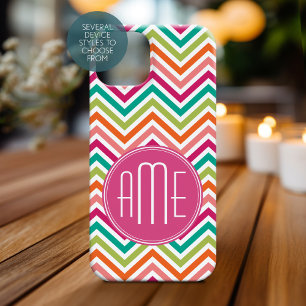 Colourful Bright Chevrons with Custom Monogram iPhone 15 Case