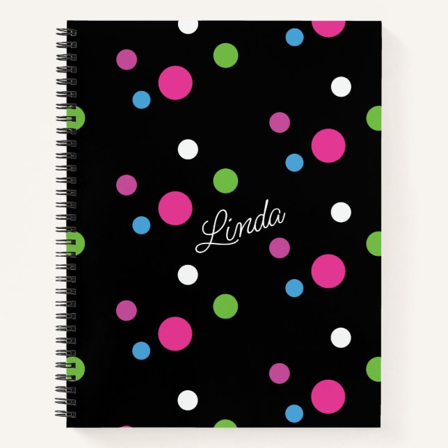 Colourful Bright Dots Name Journal Notebook (Front)