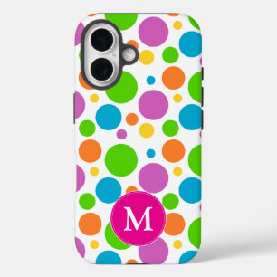 Colourful Bright Dots Pattern Pink Monogram iPhone 16 Case