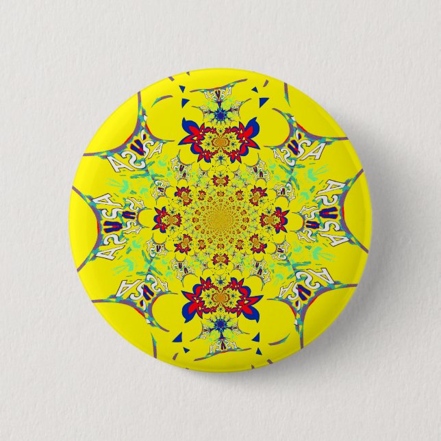 Colourful Bright Floral Damask Design Art Print 2 Inch Round Button (Front)