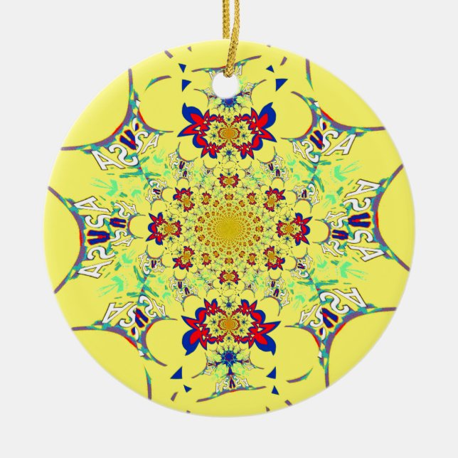 Colourful Bright Floral Damask Design Art Print Ceramic Ornament (Front)