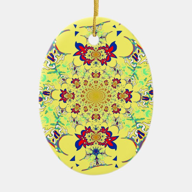 Colourful Bright Floral Damask Design Art Print Ceramic Ornament (Front)