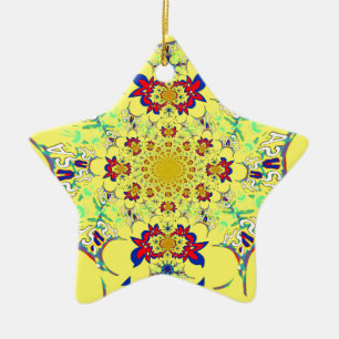 Colourful Bright Floral Damask Design Art Print Ceramic Ornament