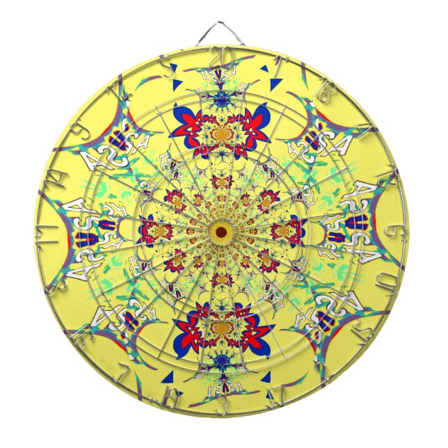 Colourful Bright Floral Damask Design Art Print Dartboard (Front)