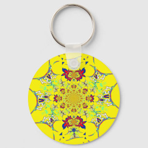 Colourful Bright Floral Damask Design Art Print Keychain