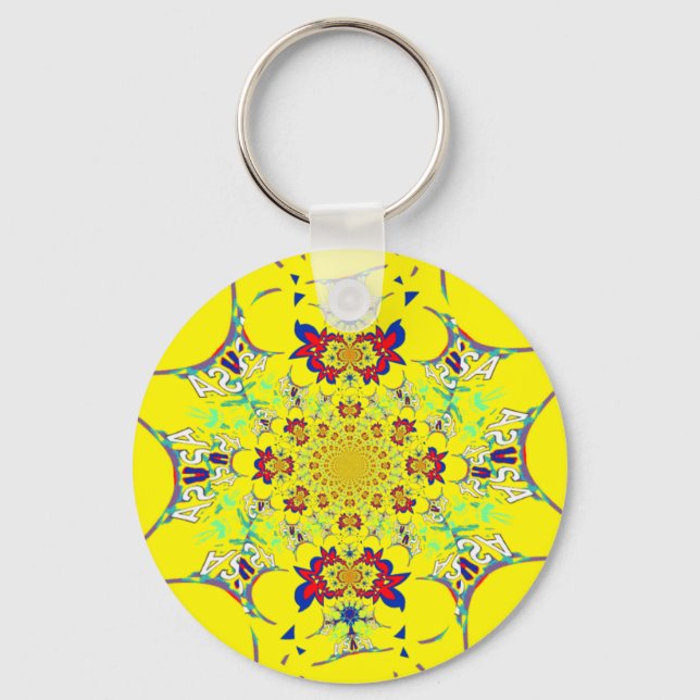 Colourful Bright Floral Damask Design Art Print Keychain (Front)