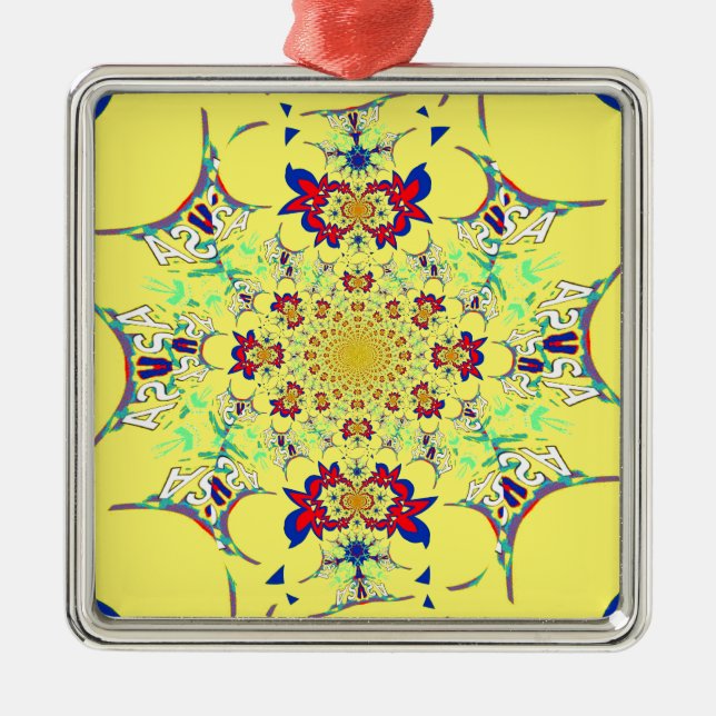 Colourful Bright Floral Damask Design Art Print Metal Ornament (Front)