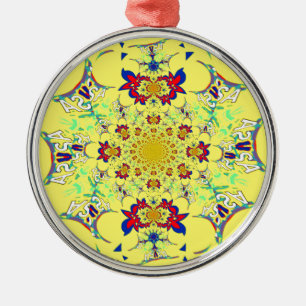 Colourful Bright Floral Damask Design Art Print Metal Ornament