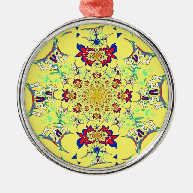 Colourful Bright Floral Damask Design Art Print Metal Ornament (Front)