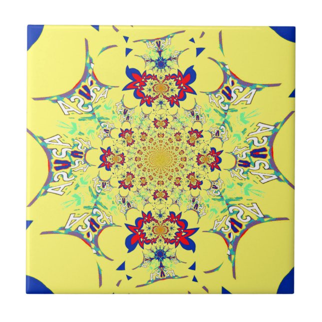 Colourful Bright Floral Damask Design Art Print Tile (Front)