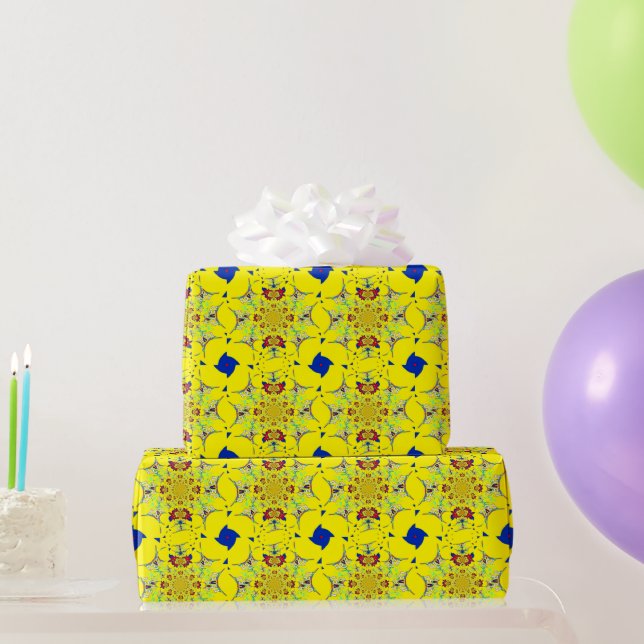 Colourful Bright Floral Damask Design Art Print Wrapping Paper (Party Gifts)