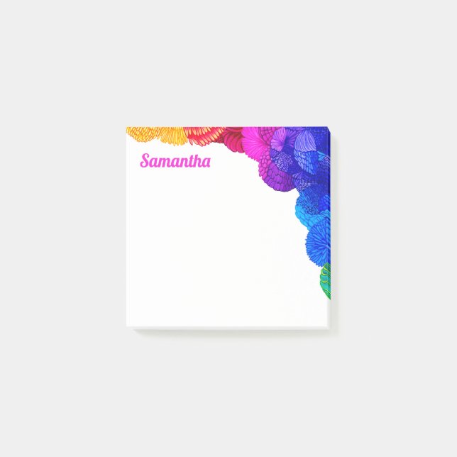Colourful Bright Floral Pattern Personalized Post-it Notes (Front)