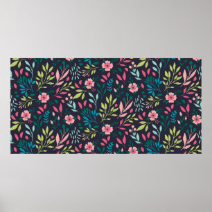Colourful bright floral print with flowers and lea