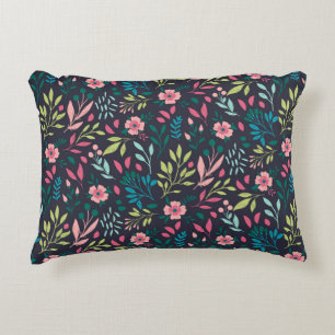 Colourful bright floral print with flowers and lea accent pillow