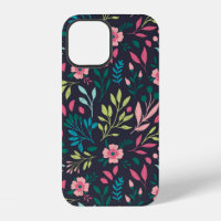 Colourful bright floral print with flowers and lea