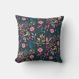 Colourful bright floral print with flowers and lea throw pillow