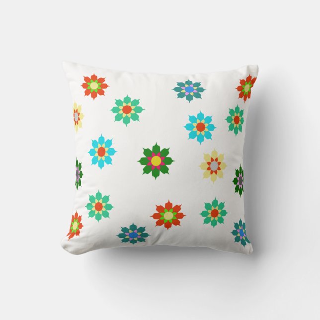 Colourful Bright Flowers Pattern Cushion Pillow (Front)