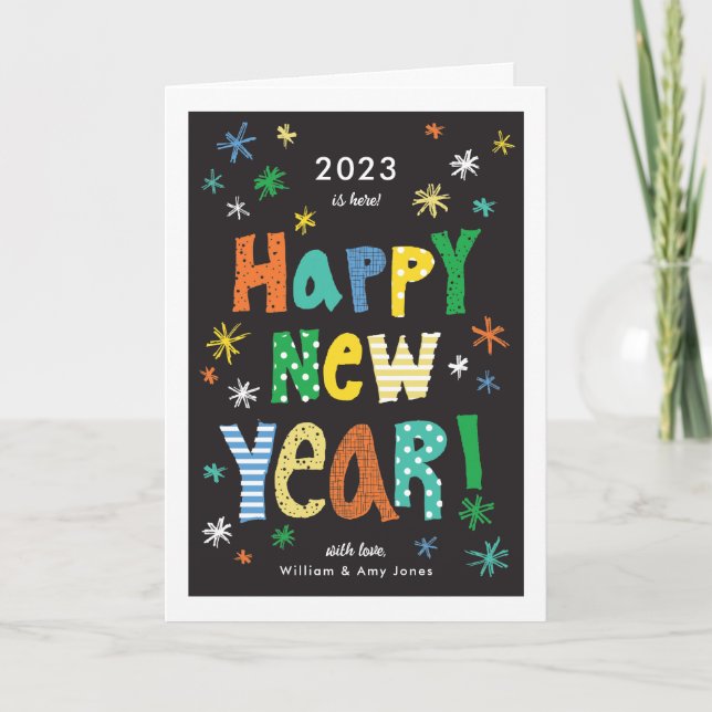 Colourful Bright Fun Happy New Year Holiday Card (Front)