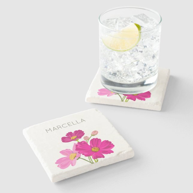 Colourful Bright Garden Cosmos Flowers Custom  Stone Coaster (Side)