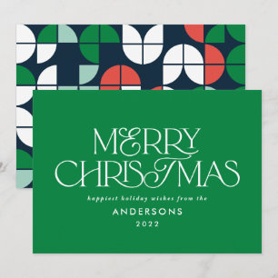 Colourful bright green Christmas geometric script Holiday Card