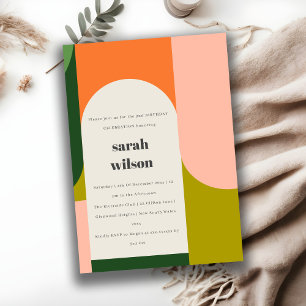 Colourful Bright Groovy Retro Arch Any Age Birthda Invitation